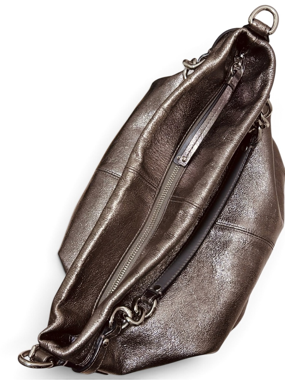 COACH Brooke Metallic Pewter Leather Hobo Shoulder Bag - Picture 7 of 11